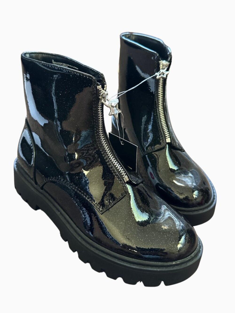 Girls Black Patent Combat Boots Lug Sole Size 5 Big Kids Art Class Myra New - Picture 2 of 8